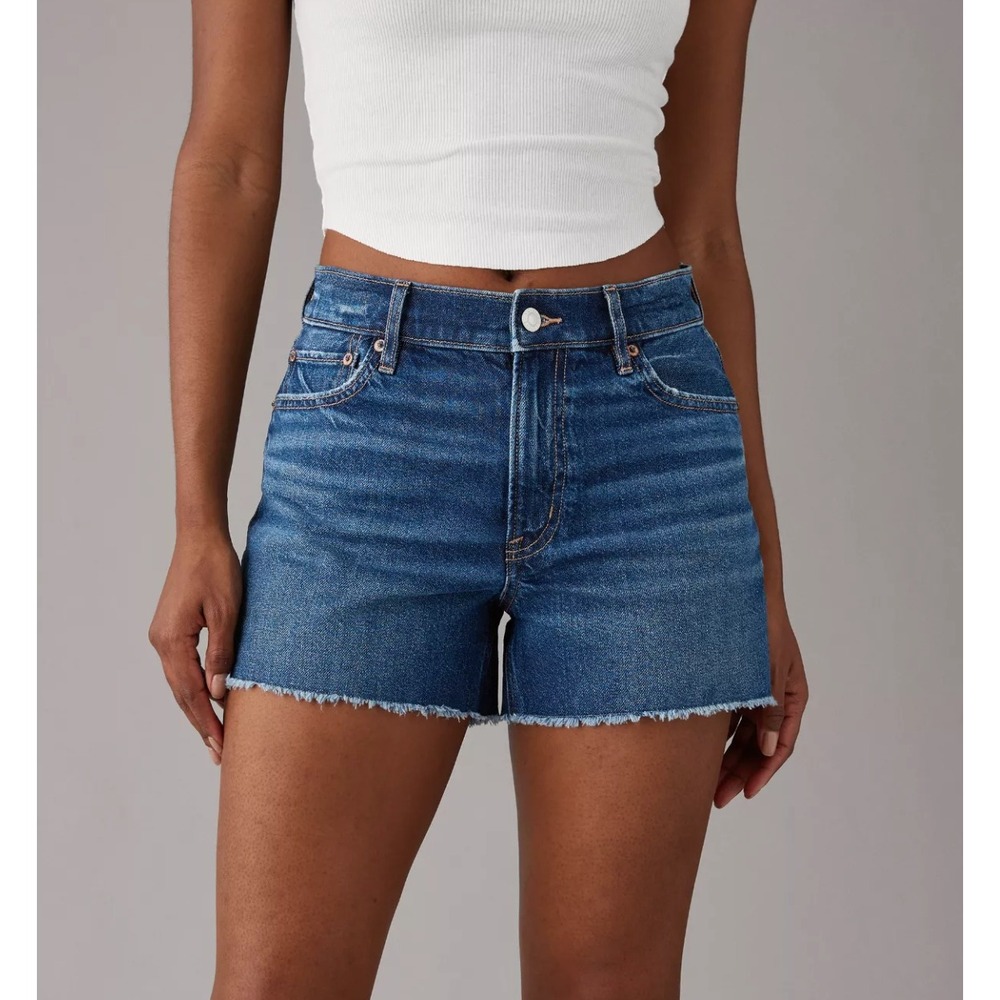 American Eagle Strigid Relaxed Short Dark Wash Raw Hem Casual High Rise Size 8